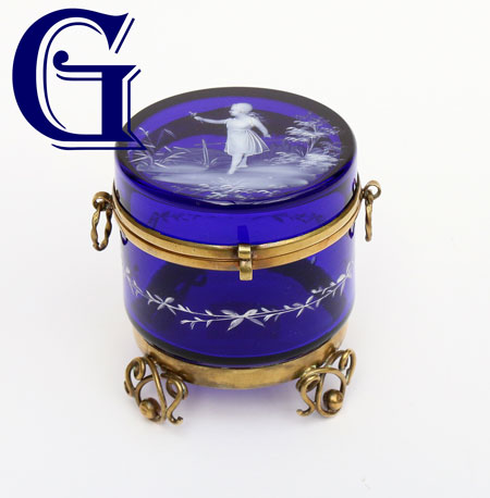 cobalt blue glass Mary Gregory lidded box
